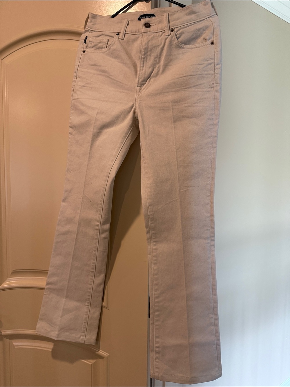Tom Ford White Straight Jeans with Leather Logo Patch